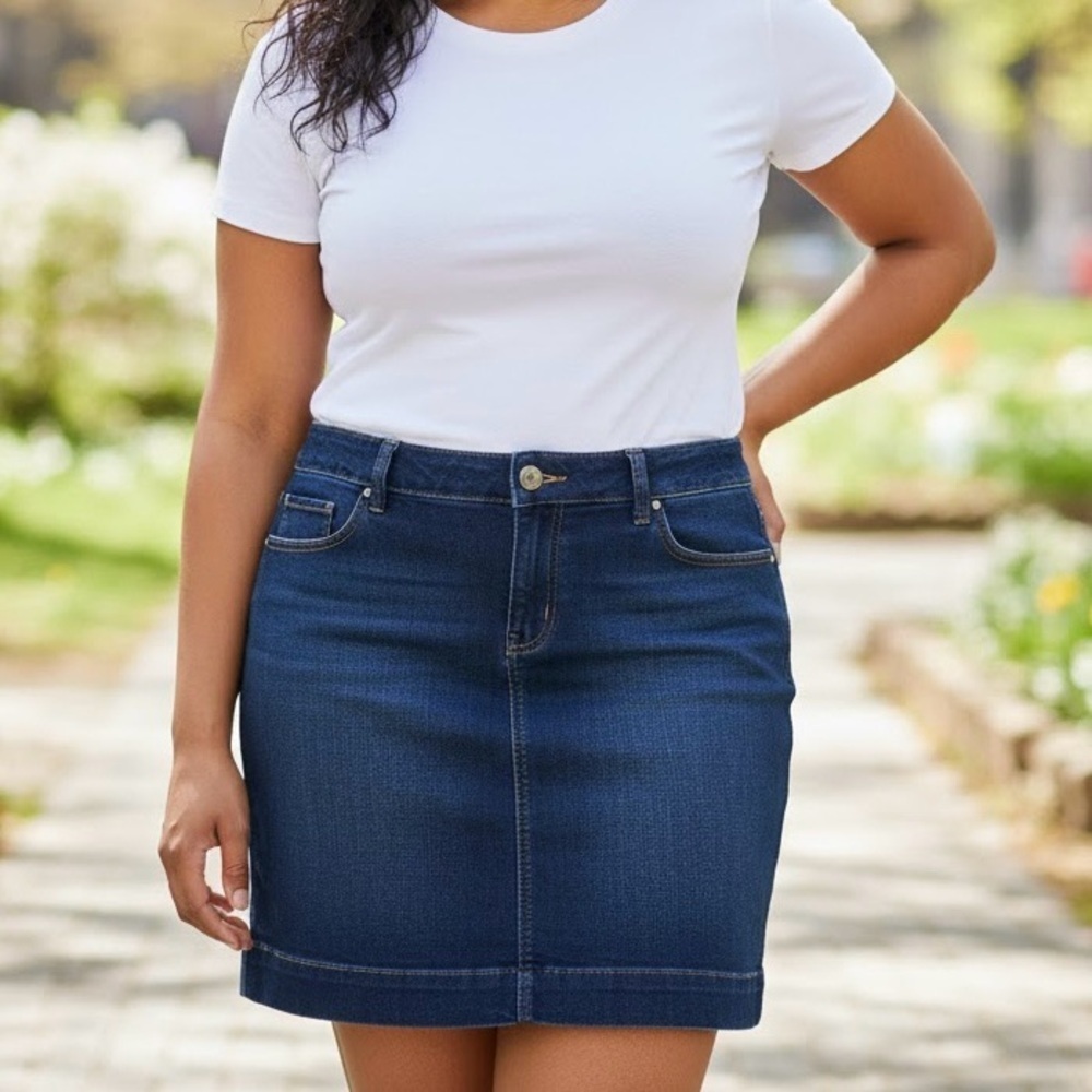 Denver Hayes Denim Mini Skirt Dark Wash Stretch Jean Skirt Boho Relaxed Casual